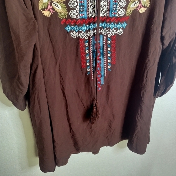 andree by unit embroidered boho long sleeve tunic top sz 2X - Picture 3 of 7